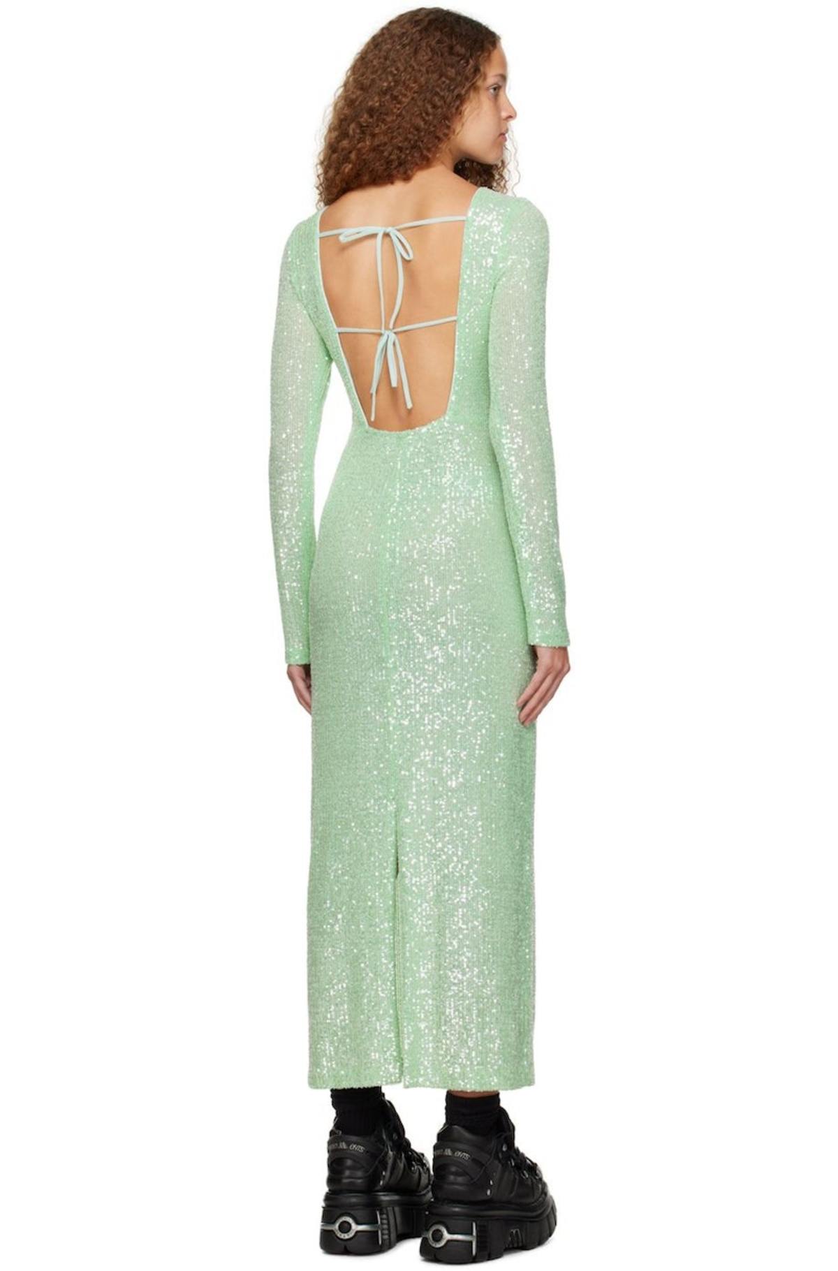 Anna Sui Green Sequinned Midi Dress - Peppermint | Garmentory
