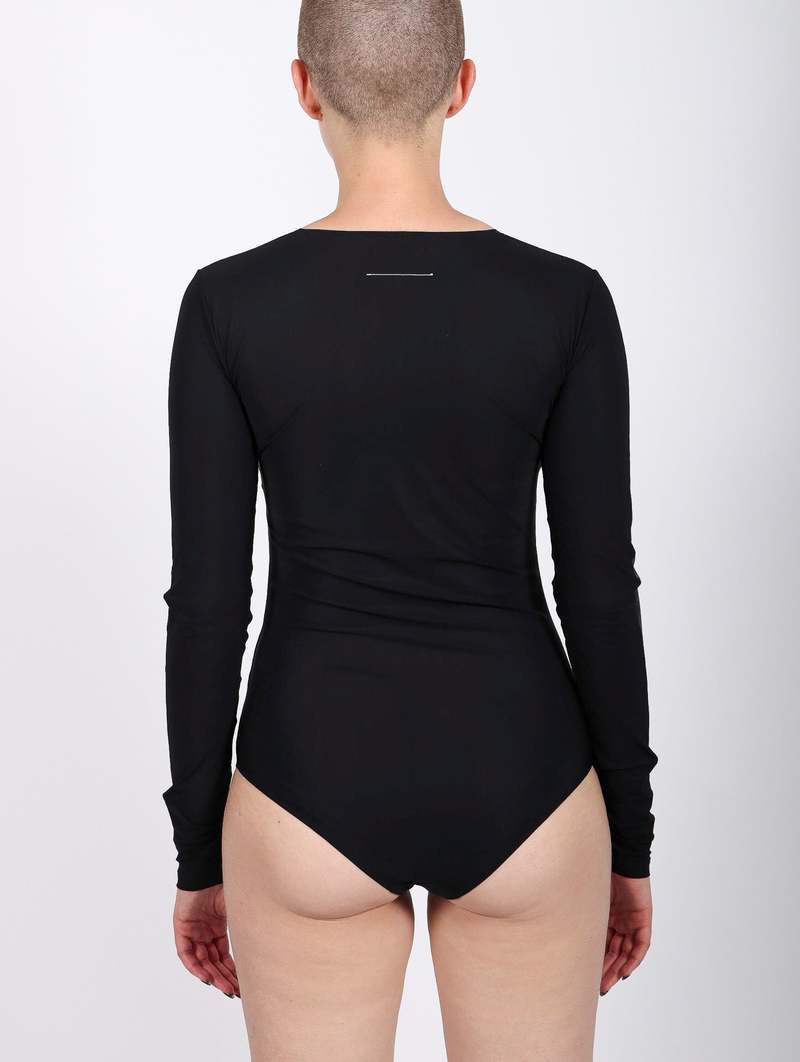 MM6 Maison Margiela ブラック レオタード MM6 Maison Margiela Leather Split Bodysuit - Black | Garmentory
