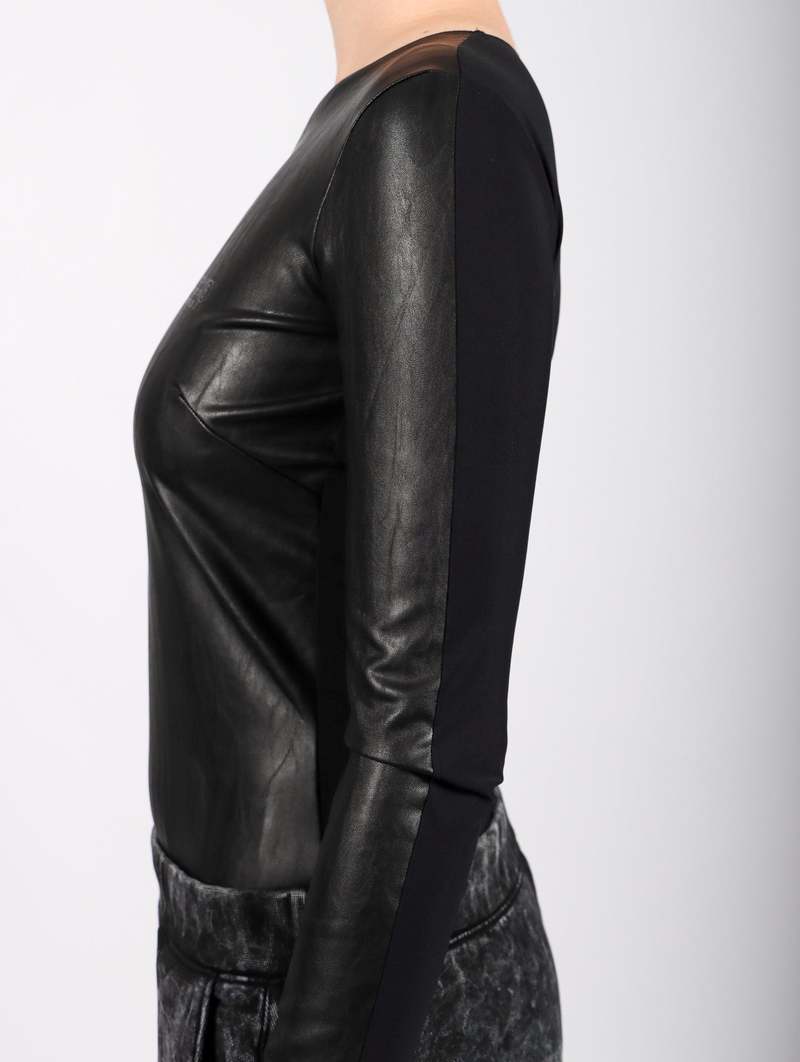 MM6 Maison Margiela ブラック レオタード MM6 Maison Margiela Leather Split Bodysuit - Black | Garmentory