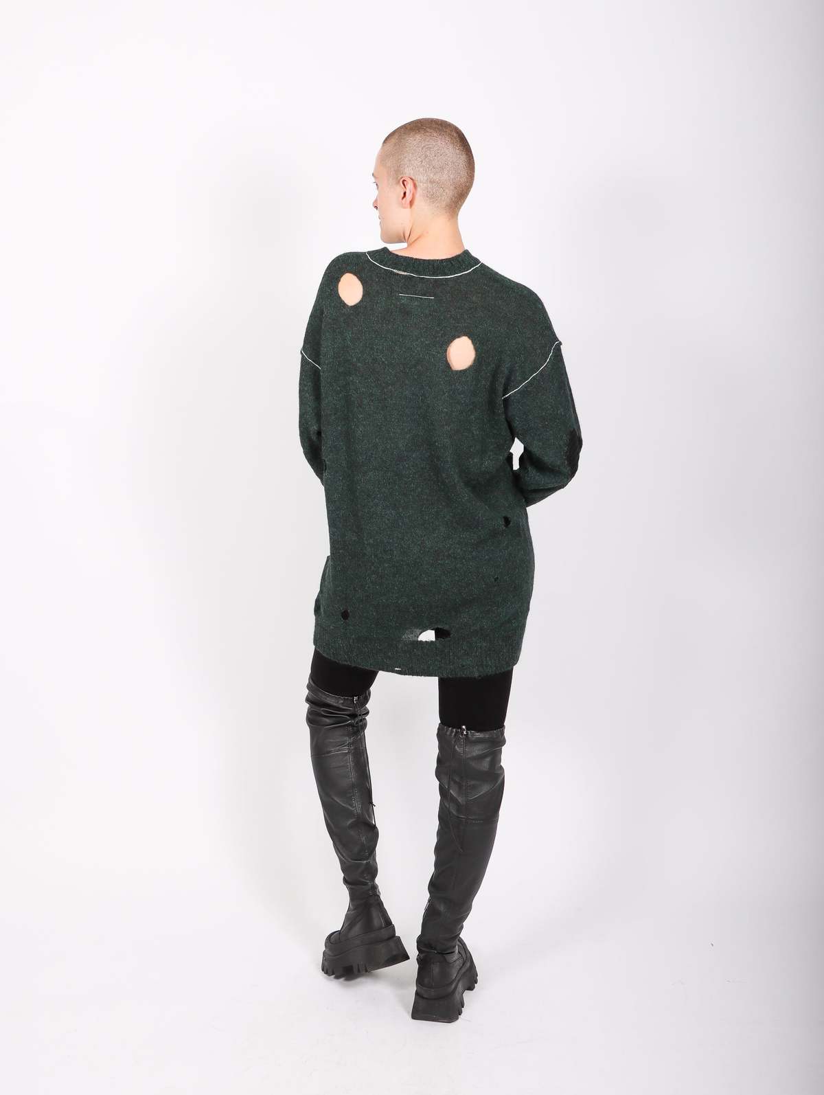 MM6 Maison Margiela V-Neck Sweater Dress - Dark Green | Garmentory