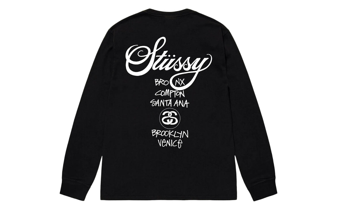 Stussy World Tour Long Sleeve Tee Shirt - Black | Garmentory