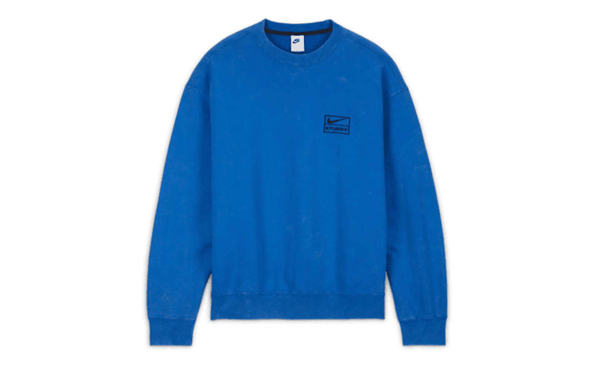 Stüssy x Nike Acid Wash Fleece Crewneck Sweatshirt - Blue | Garmentory