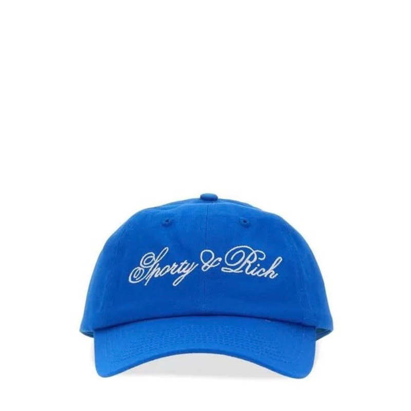 Sporty Rich Cursive Logo Hat - Royal Blue/White | Garmentory