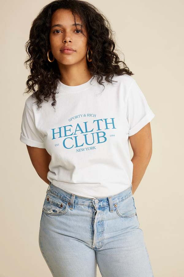 Sporty Rich Health Club T Shirt - White/Royal Blue | Garmentory