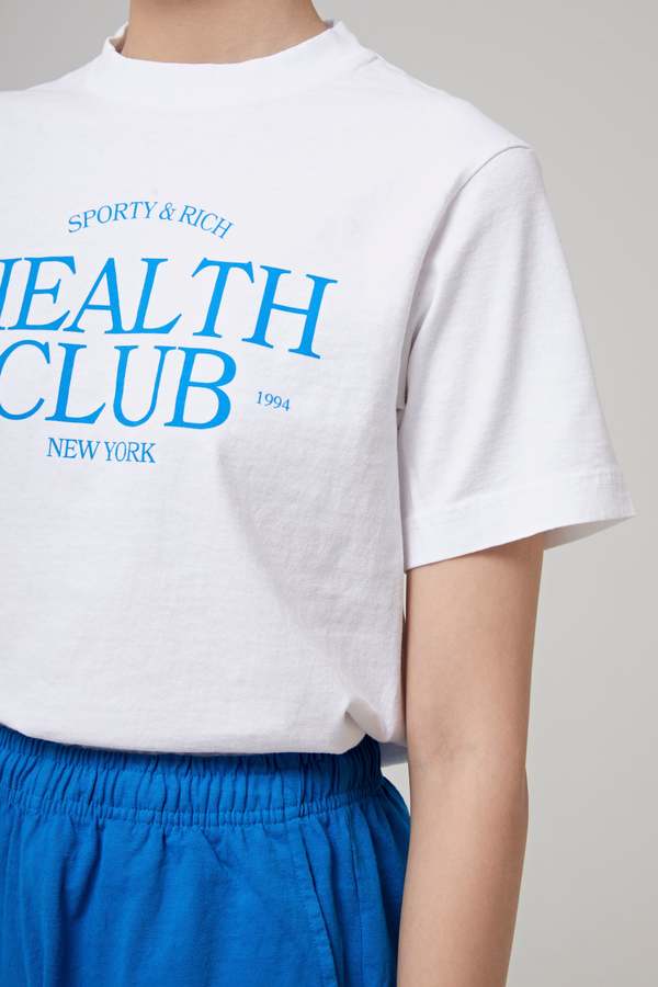 Sporty Rich Health Club T Shirt - White/Royal Blue | Garmentory