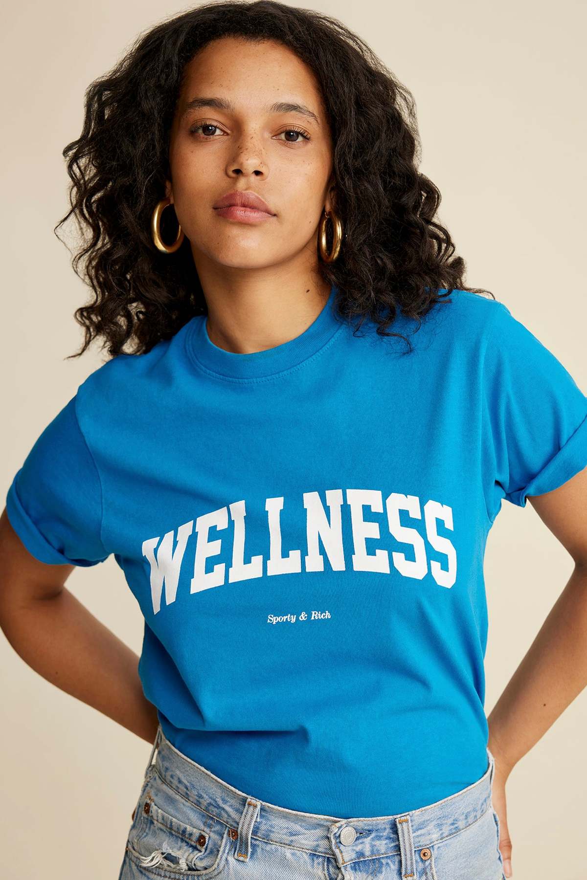 Sporty&Rich｜ (Wellness Ivy T-Shirt China - Blue/Almond/ Wellness Ivy T-Shirt - China Blue/Almond – Sporty & Rich
