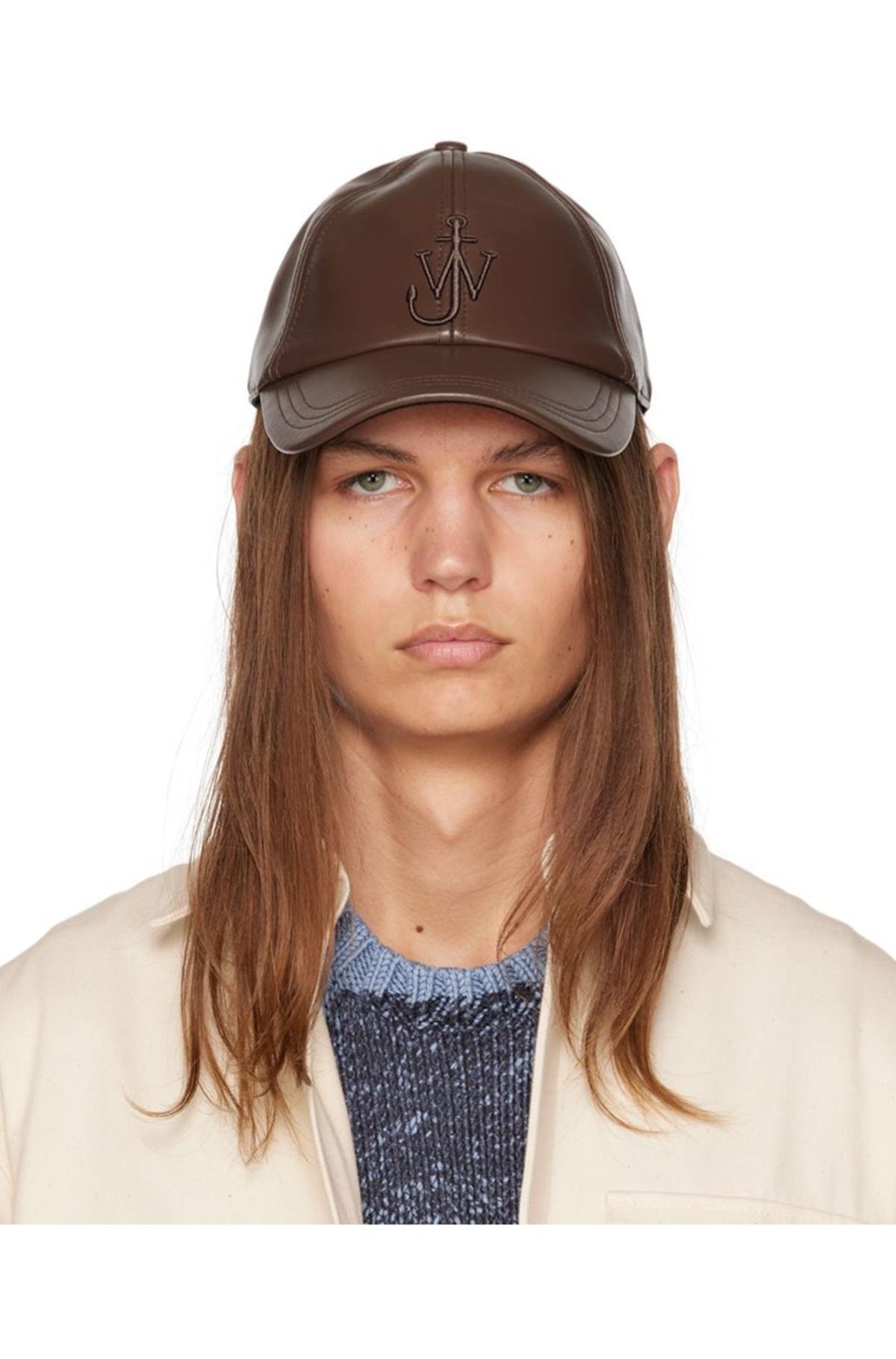 JW ANDERSON Anchor Leather Cap - Brown | Garmentory