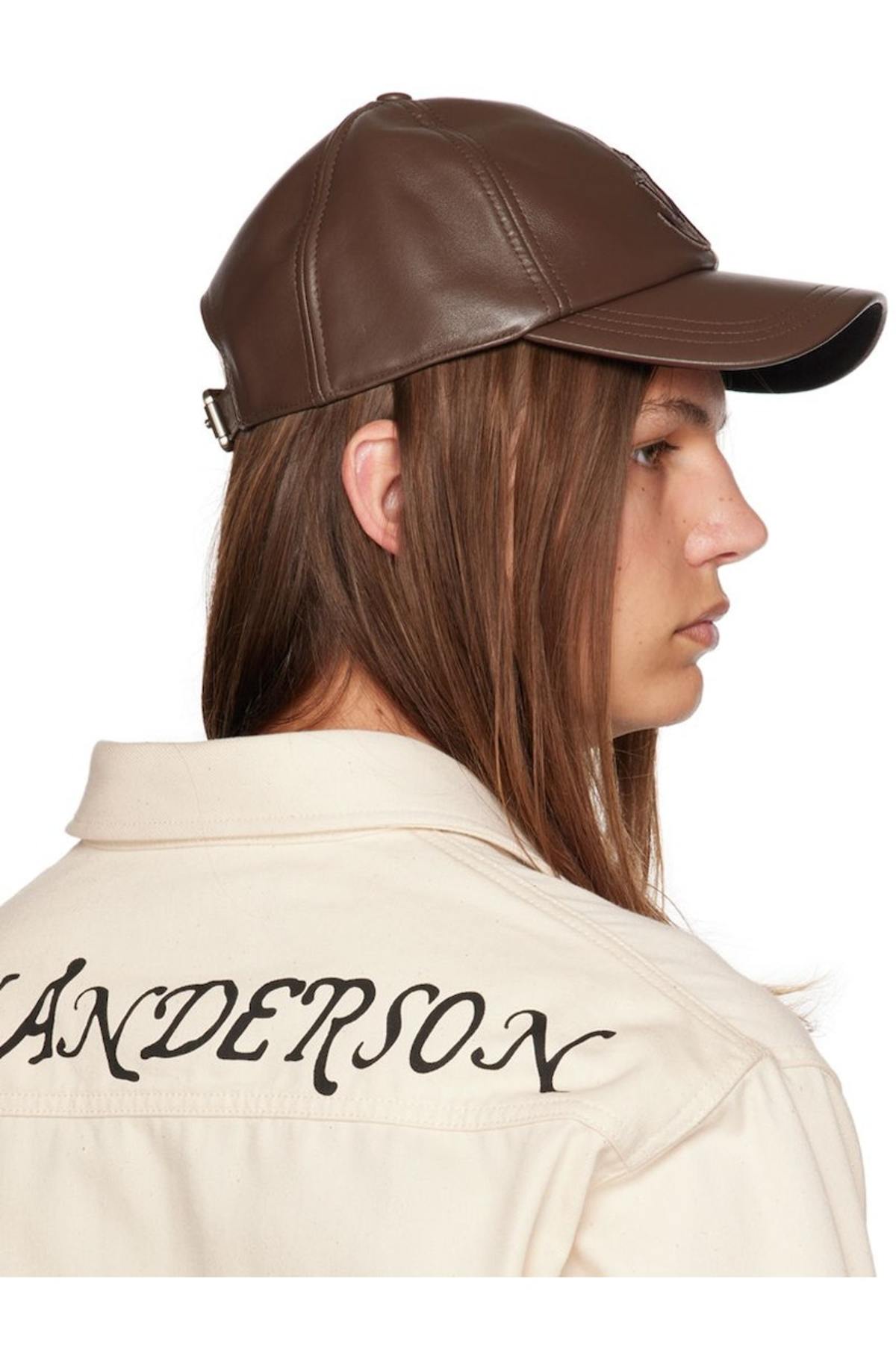JW ANDERSON Anchor Leather Cap - Brown | Garmentory