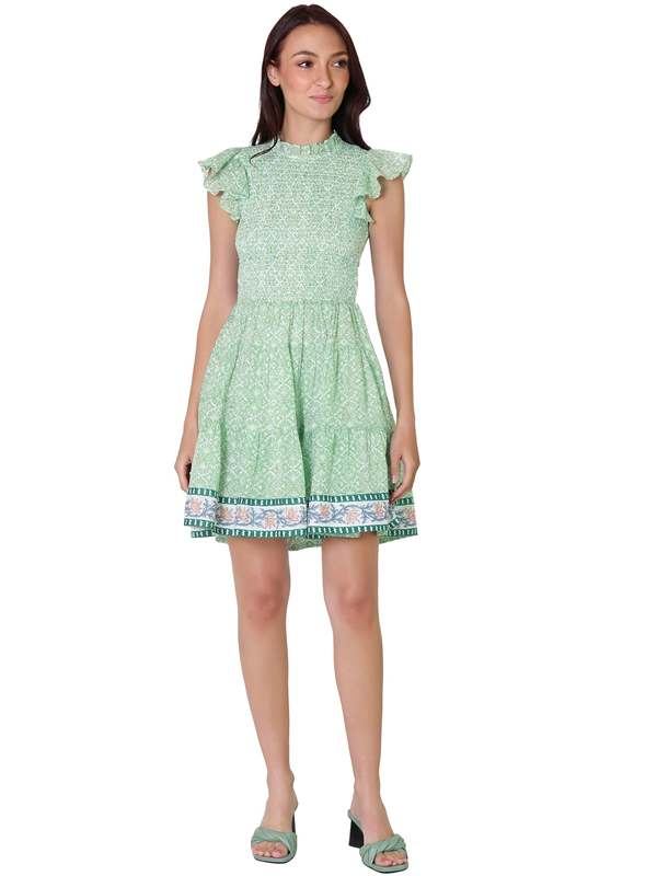 Oliphant Smocked Flirty Short Dress - Jamali Green on Garmentory
