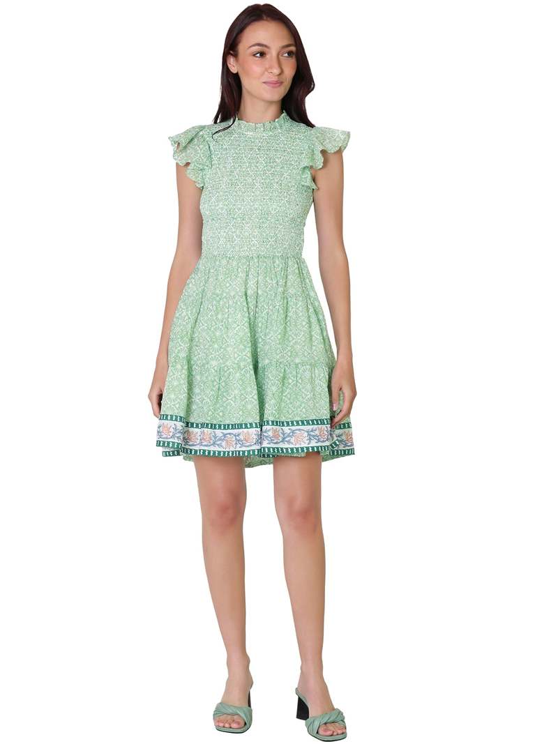 Oliphant Smocked Flirty Short Dress - Jamali Green | Garmentory Oliphant Smocked Flirty Short Dress - Jamali Green | Garmentory