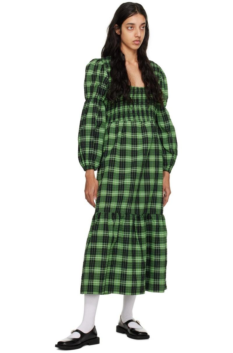 【送料関税込】GANNI Printed Cotton Midi Wrap Dress（Peapod） Printed Cotton Midi Wrap Dress - Peapod