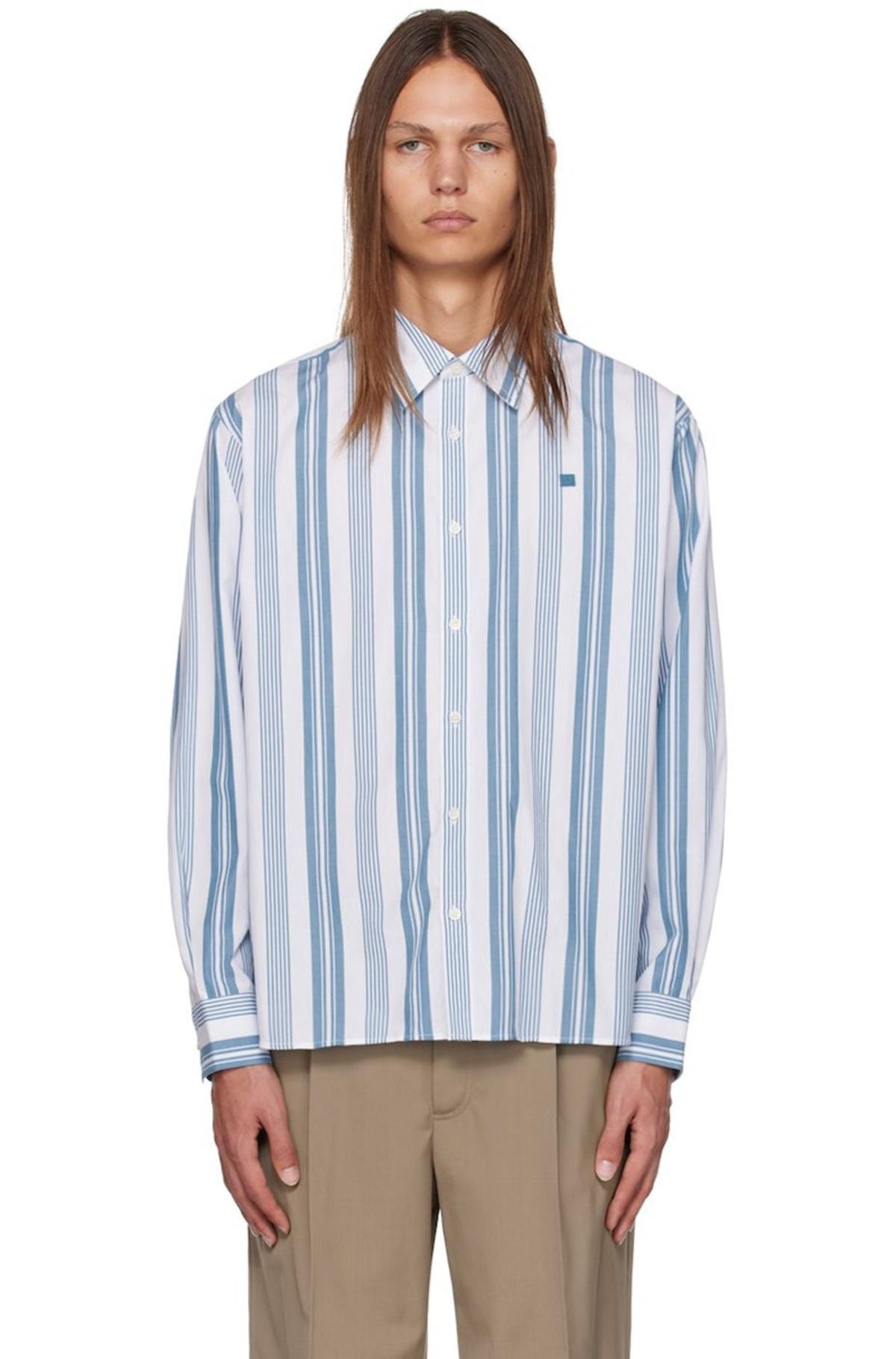Acne Studios Blue & White Stripe Shirt - White/Steel Blue | Garmentory