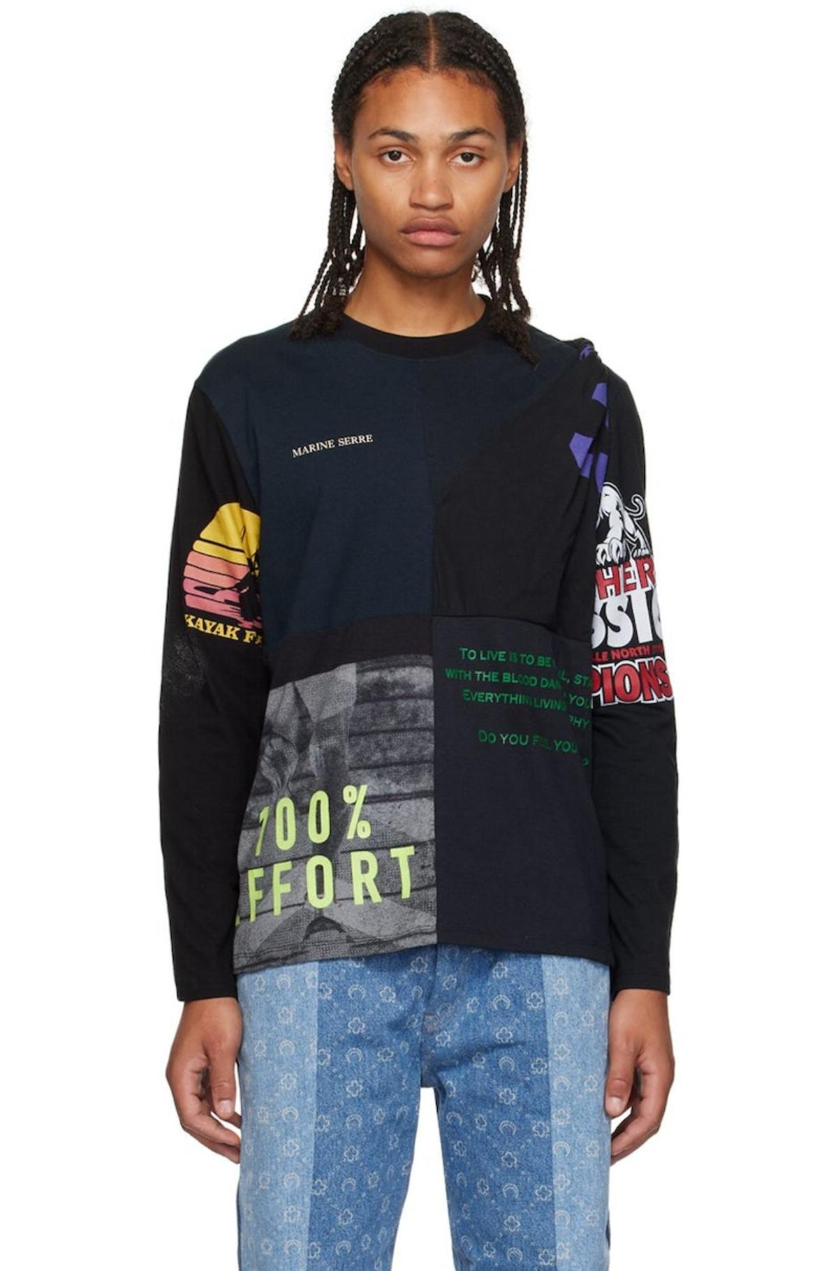 Marine Serre Regenerated Long Sleeve T-Shirt - Black | Garmentory
