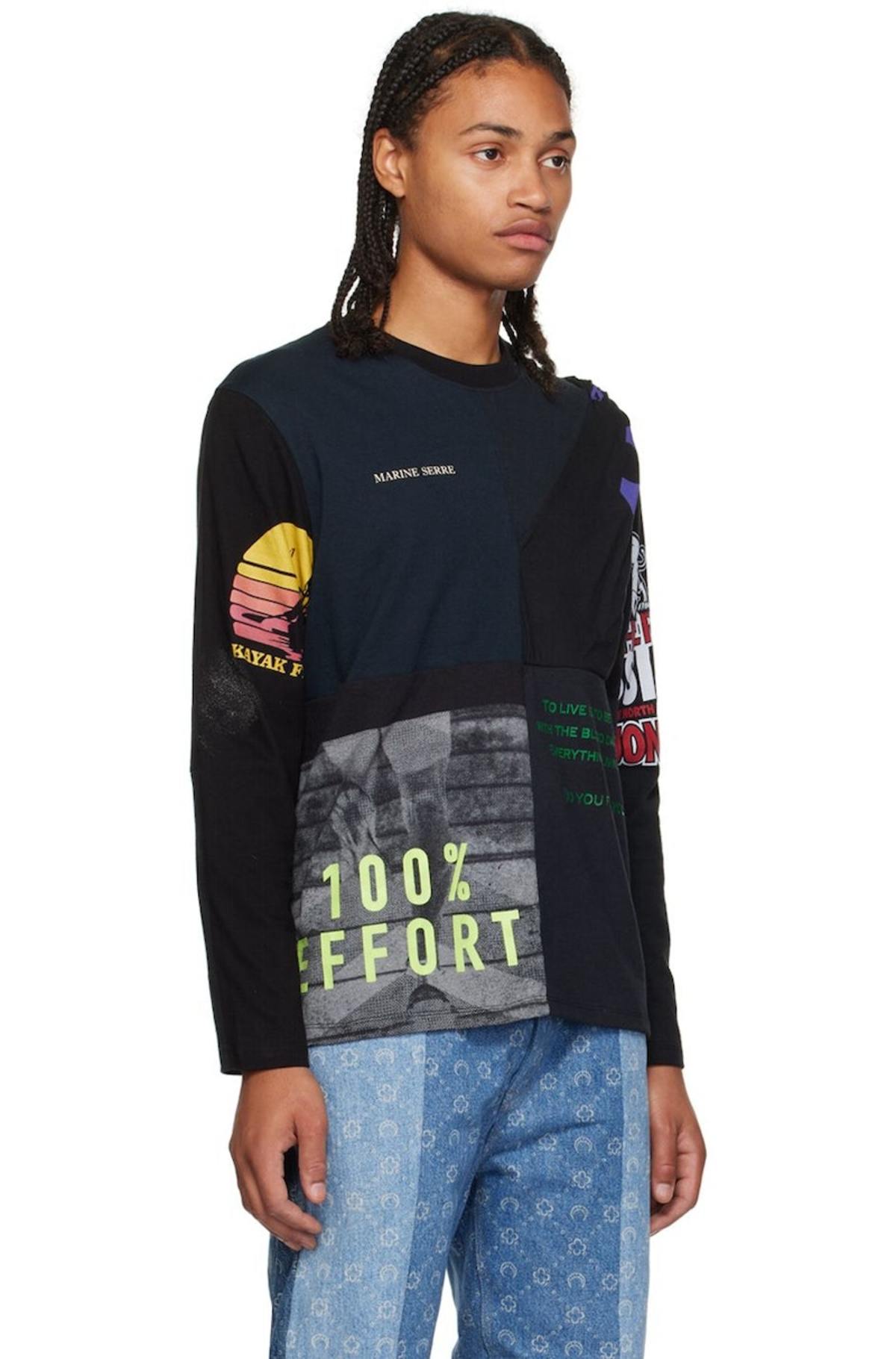 Marine Serre Regenerated Long Sleeve T-Shirt - Black | Garmentory