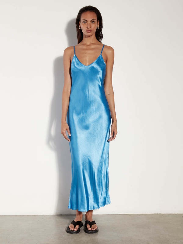 enza costa bias cut maxi dress Enza Costa Linen Bias Dress - Sky