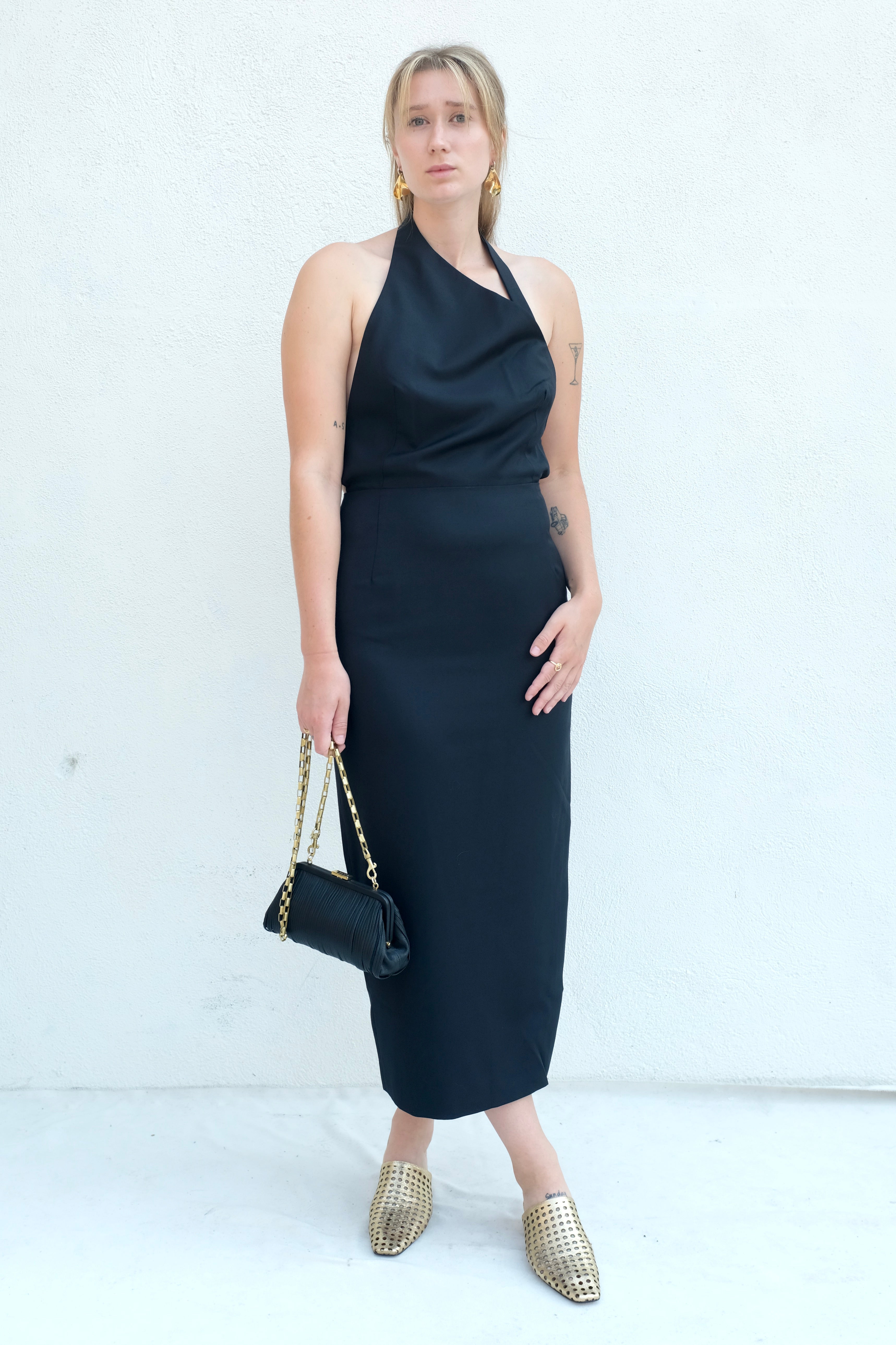 knee length dresses for ladies St. Agni Black Asymmetric Off Shoulder Dress  Dear Society