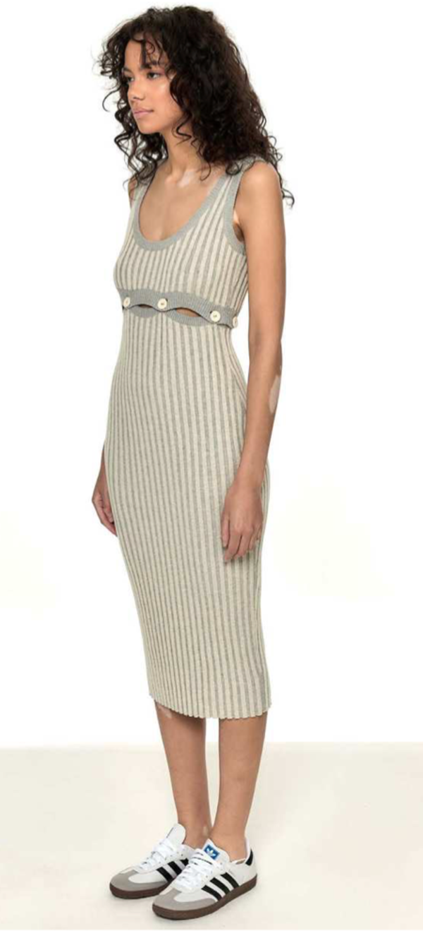 Shop Homme Femme Inc. Button Rib Knit Midi Dress - Grey/Cream Shop Homme Femme Inc. Button Rib Knit Midi Dress - Grey/Cream