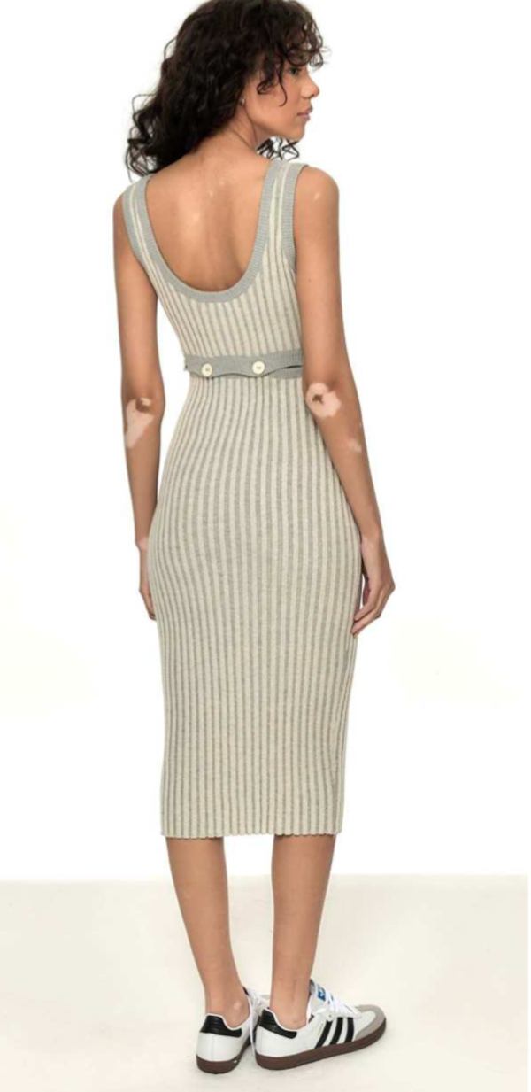Shop Homme Femme Inc. Button Rib Knit Midi Dress - Grey/Cream Shop Homme Femme Inc. Button Rib Knit Midi Dress - Grey/Cream