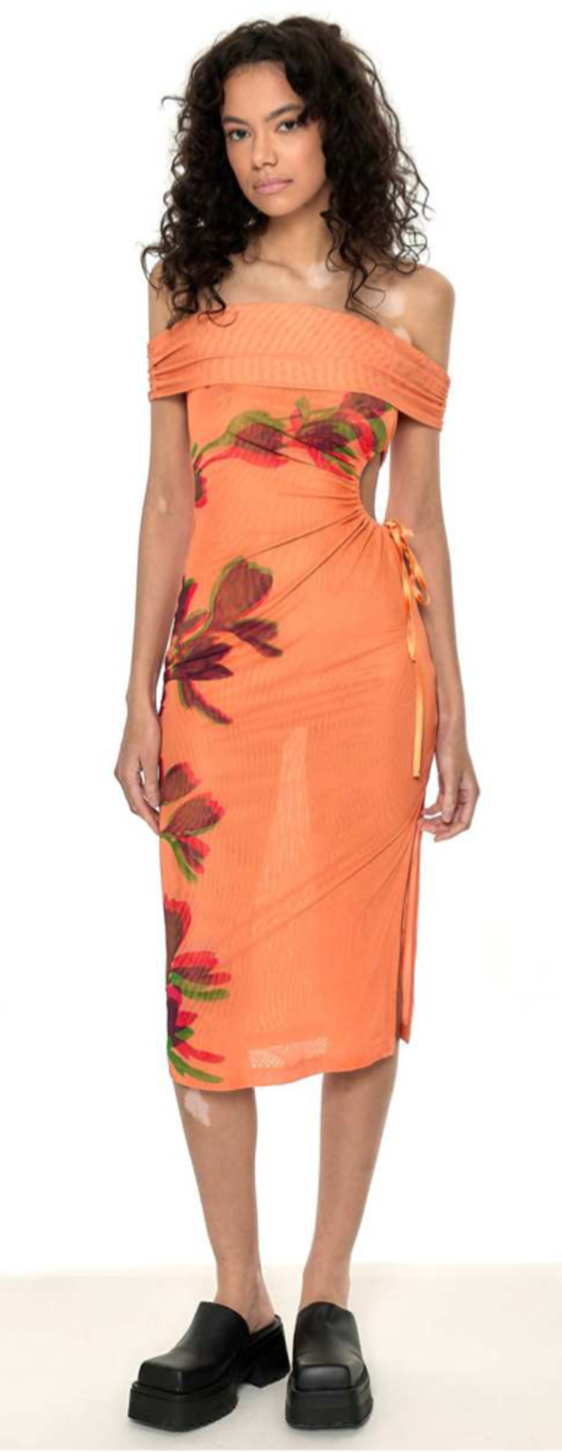 Shop Homme Femme Inc. Cut Out Bardot Midi Dress - Chromatic Flower