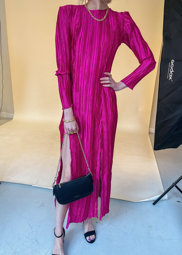 laagam pink dress Aria Pink Striped Midi Dress