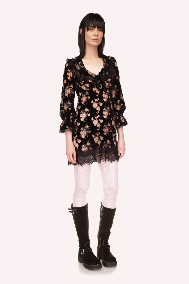 Anna Sui Devor Bouquet Collar Dress - Black Multi