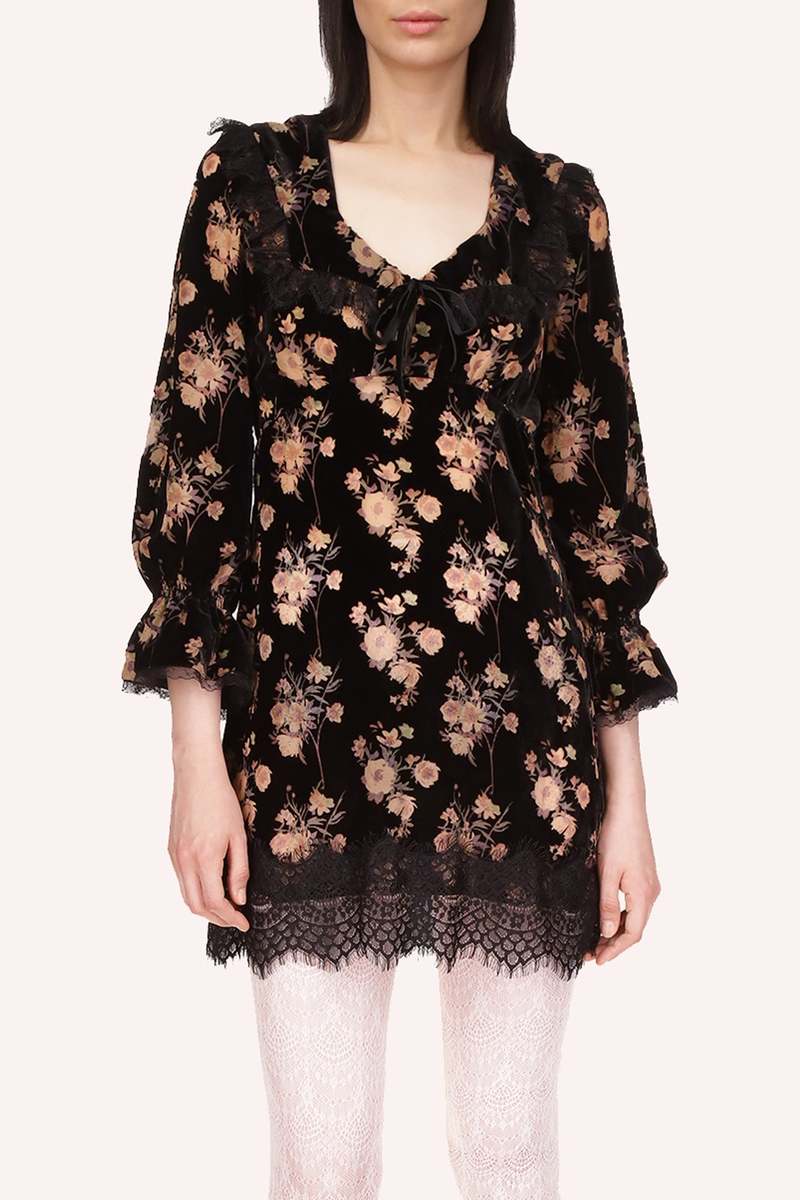 Anna Sui Devor Bouquet Collar Dress - Black Multi