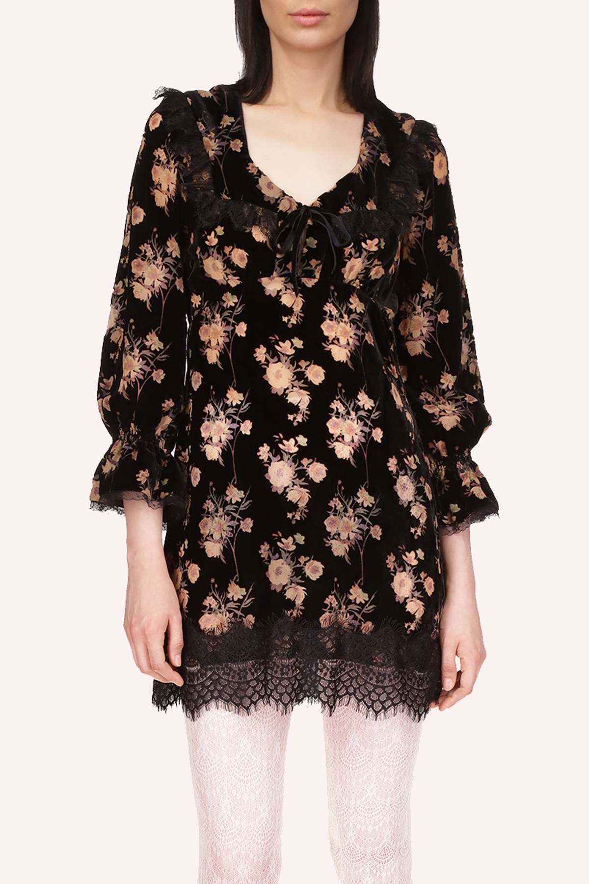 Anna Sui Devor Bouquet Collar Dress - Black Multi - Image 4 of 6