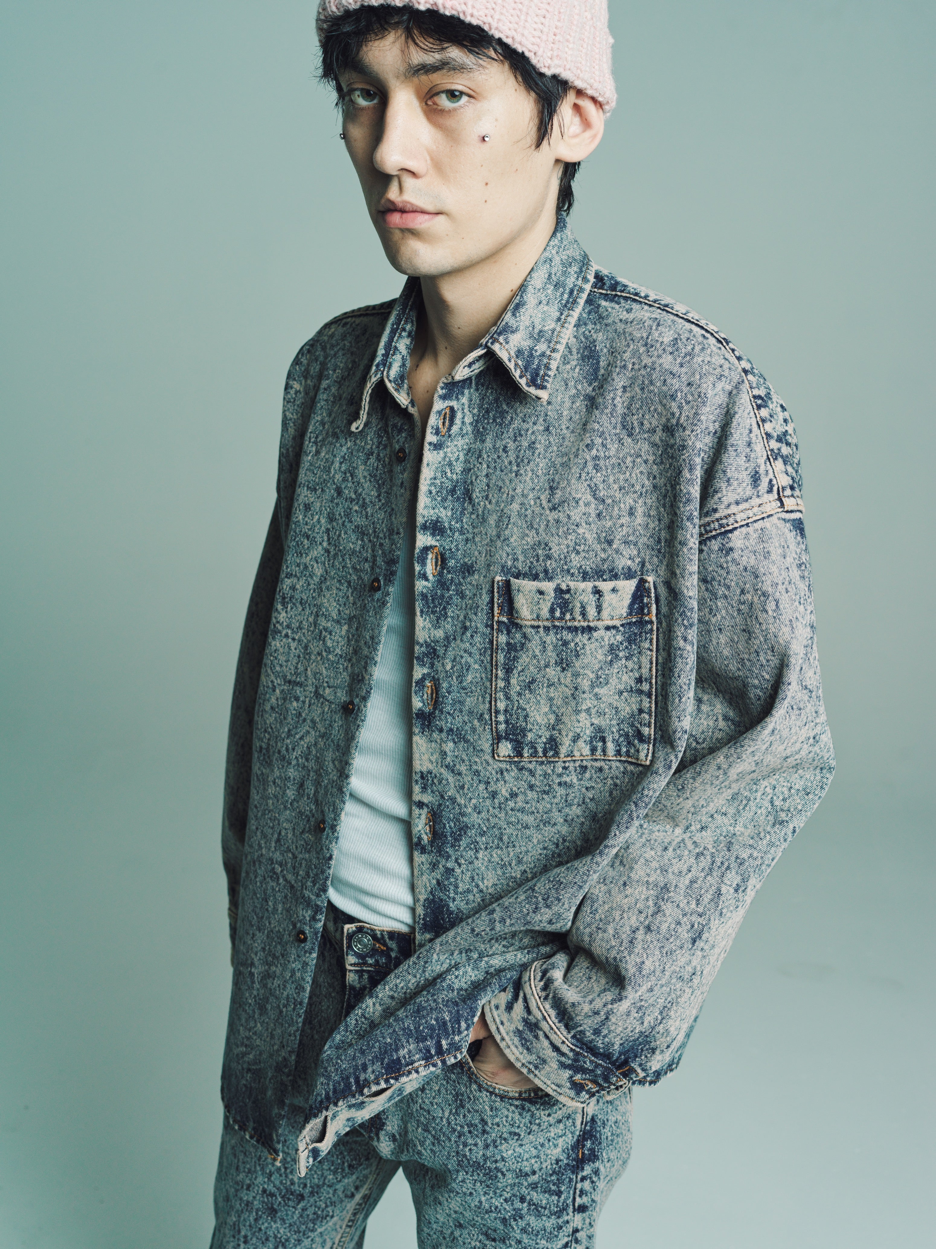 Marni Marble-Dyed Denim Shirt - Pink | Garmentory