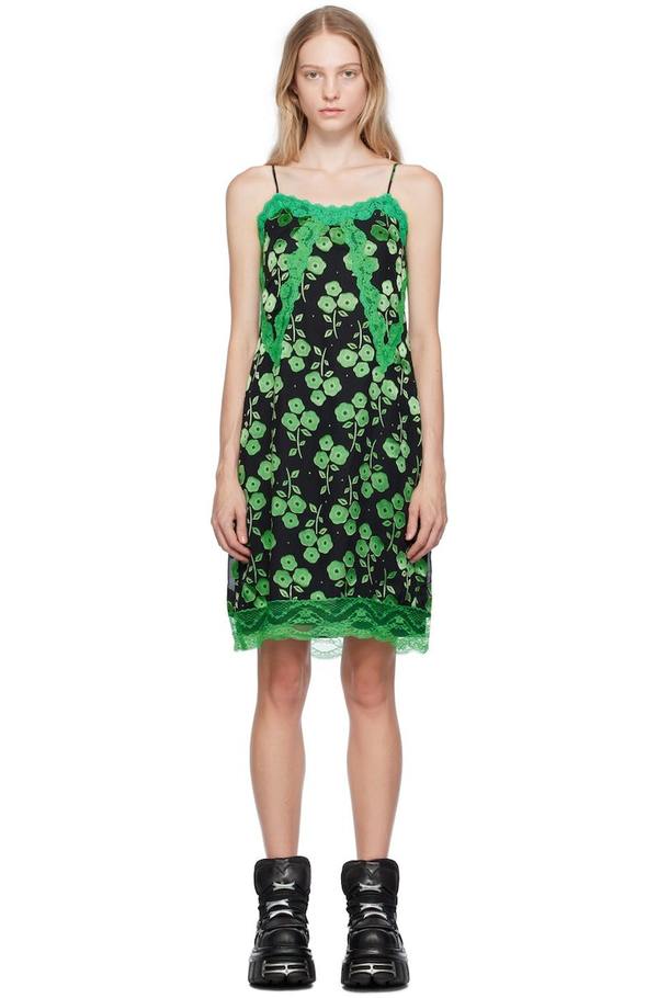 anna sui green dress Black & Stitched Poppies Midi - Black/Clover Fashion