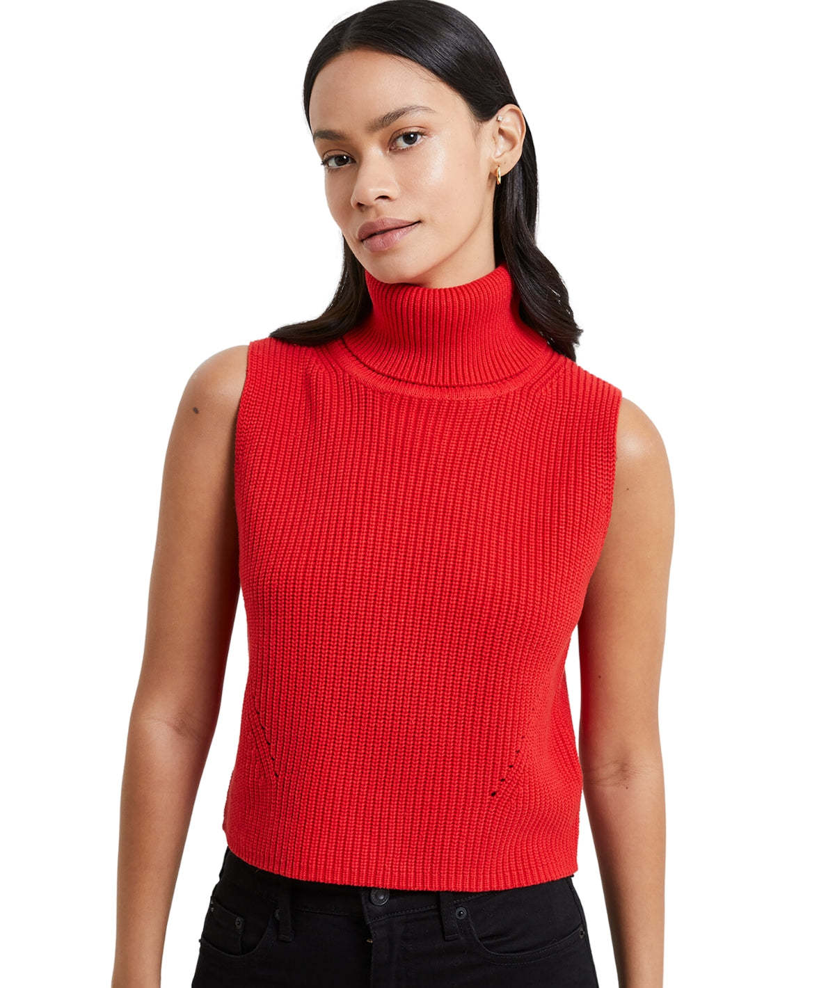 Jumper Red Sleeveless Turtleneck Red Wide Turtleneck Button Down
