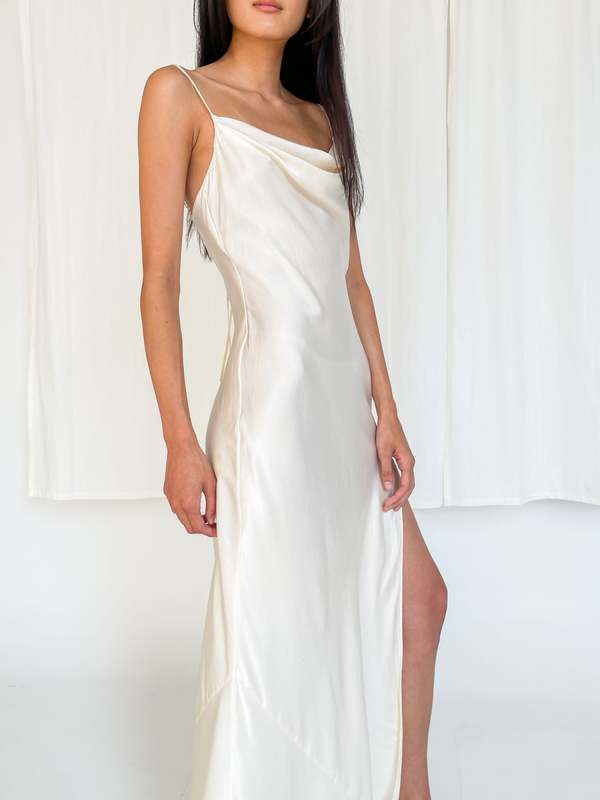 Silk Open Back Slip Dress Ivory Garmentory