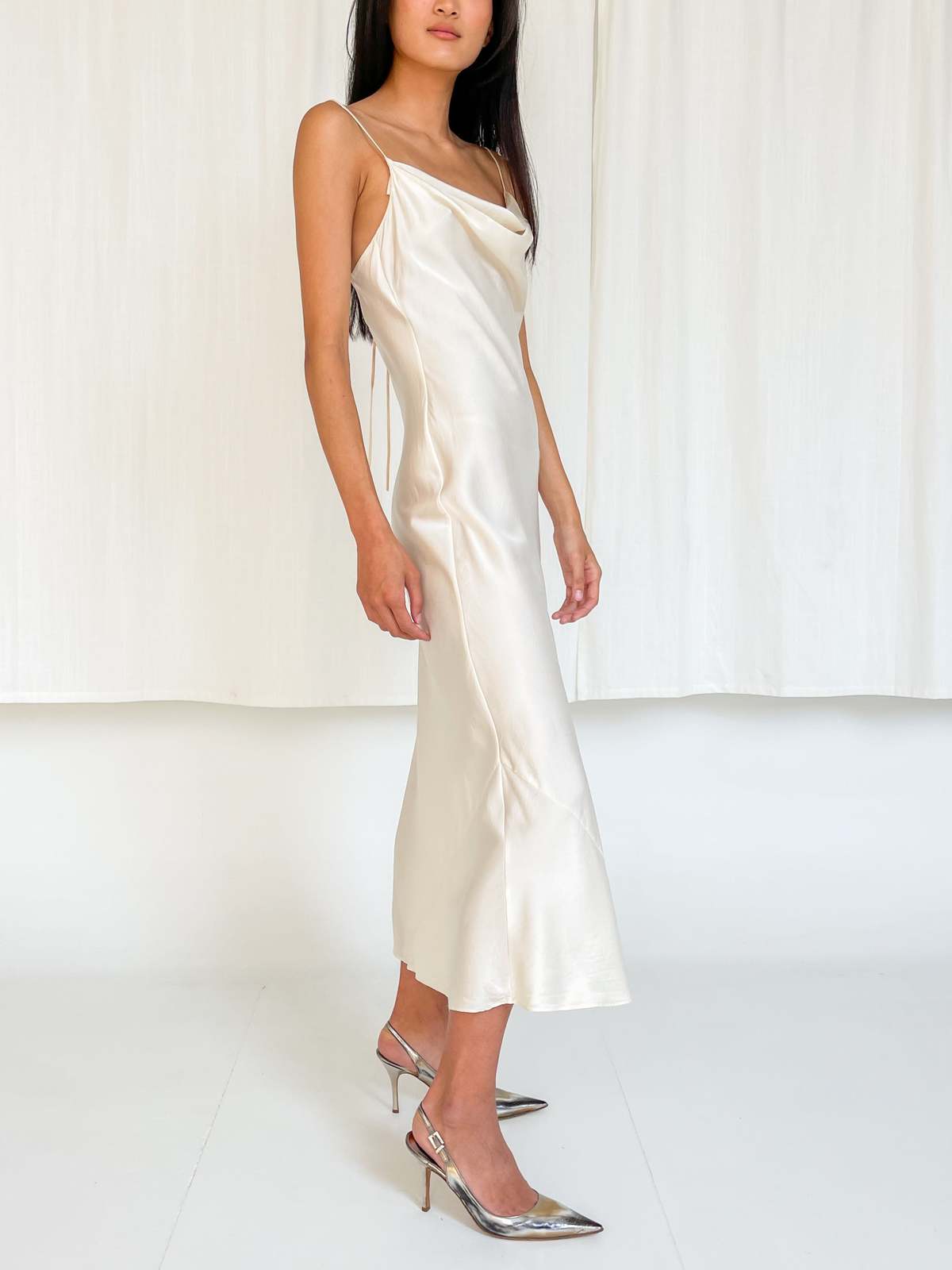 Silk Open Back Slip Dress - Ivory | Garmentory