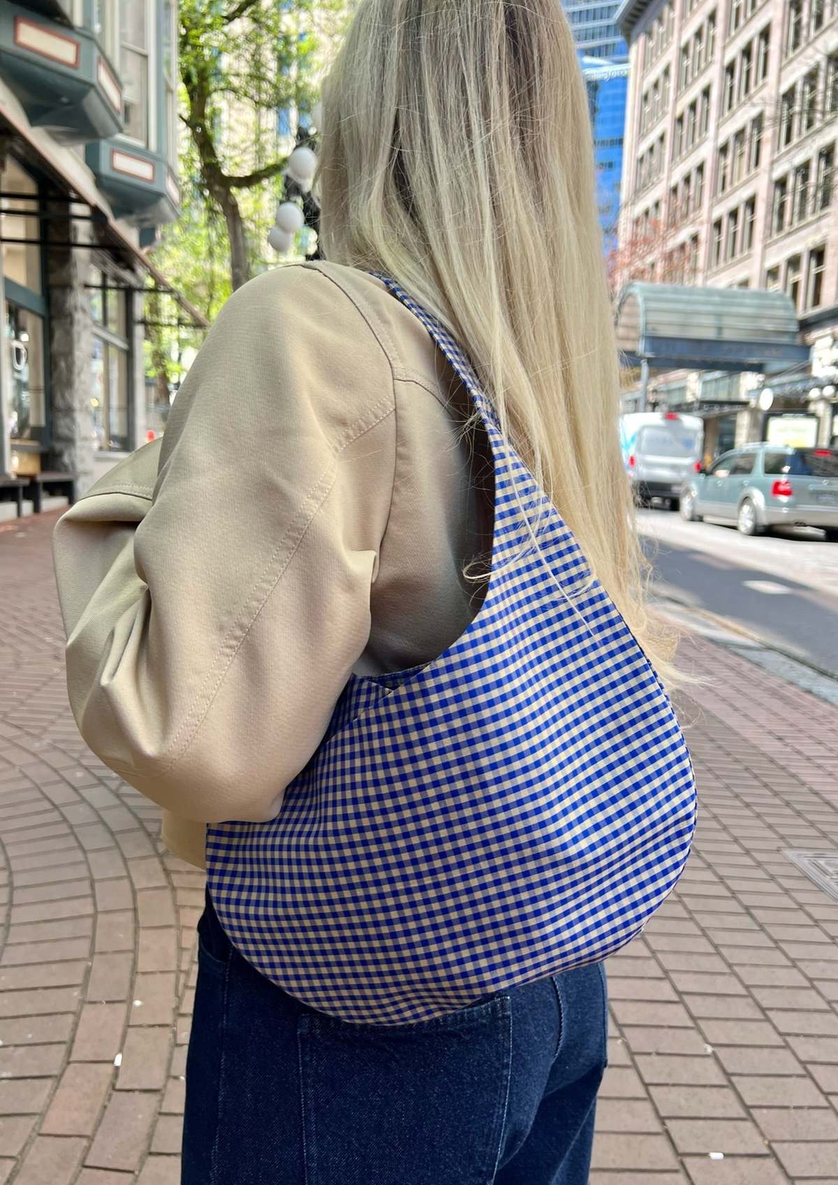 COA NYC Mini Hobo Bag - Blue/Cream Gingham | Garmentory