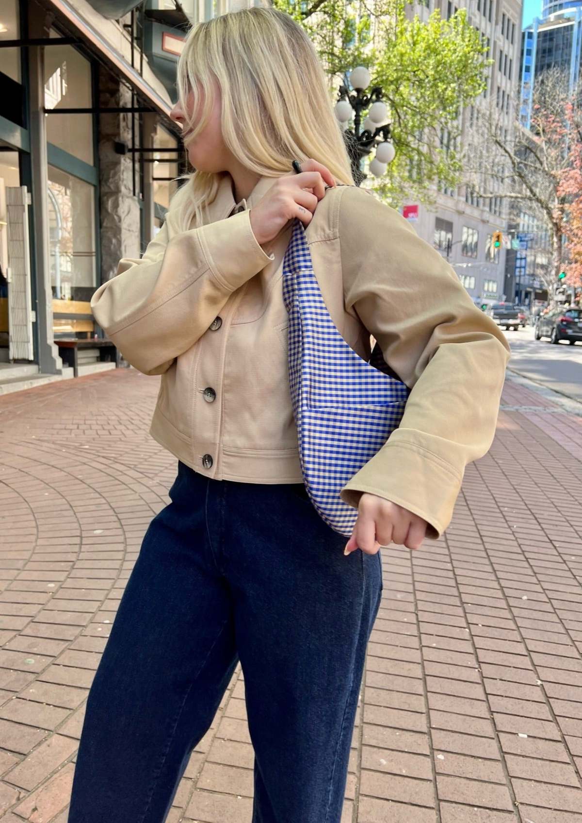 COA NYC Mini Hobo Bag - Blue/Cream Gingham | Garmentory