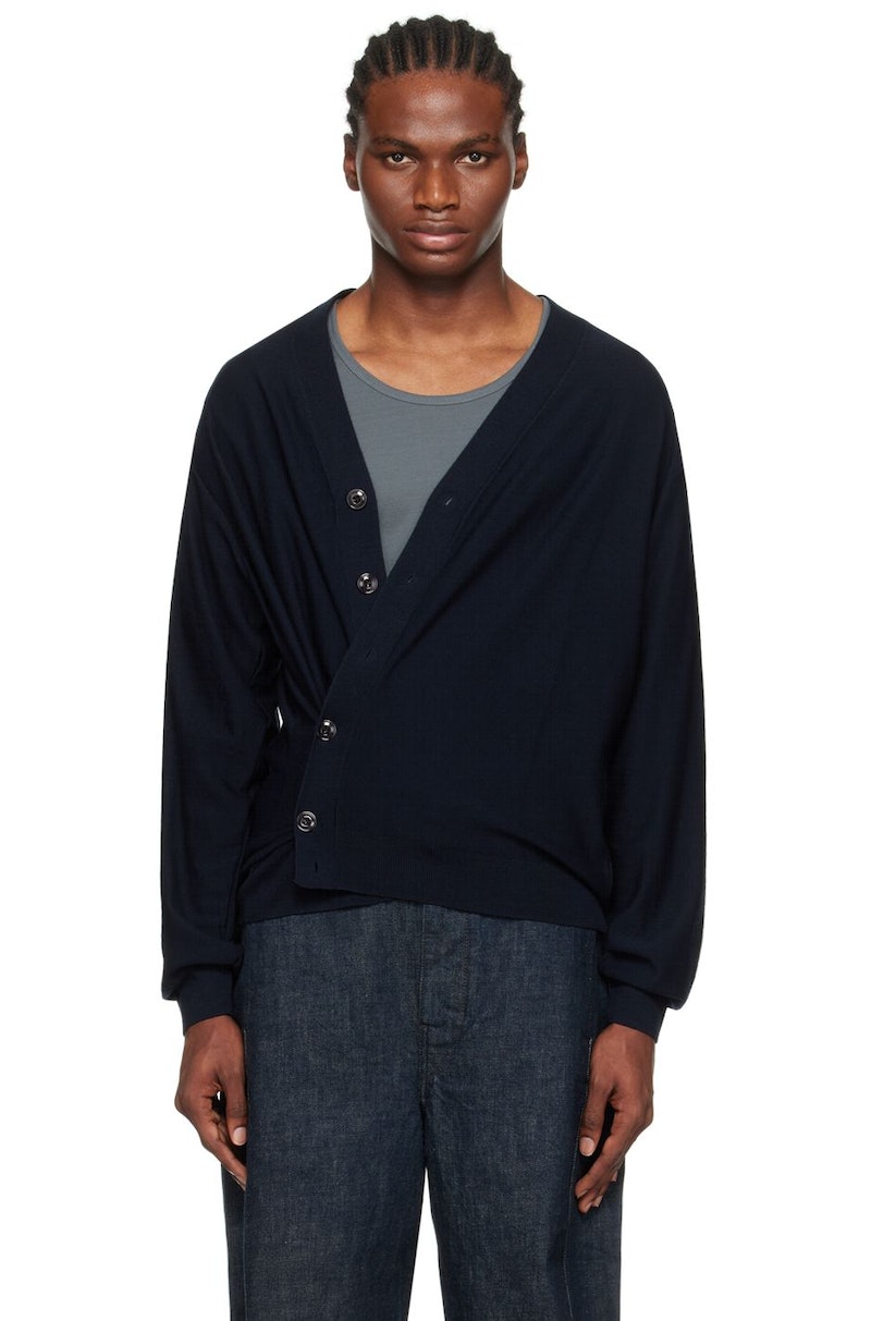 トップス lemaire twisted cardigan S TWISTED CARDIGAN WITH SCARF MERINO BLEND DARK CACAO - LEMAIRE