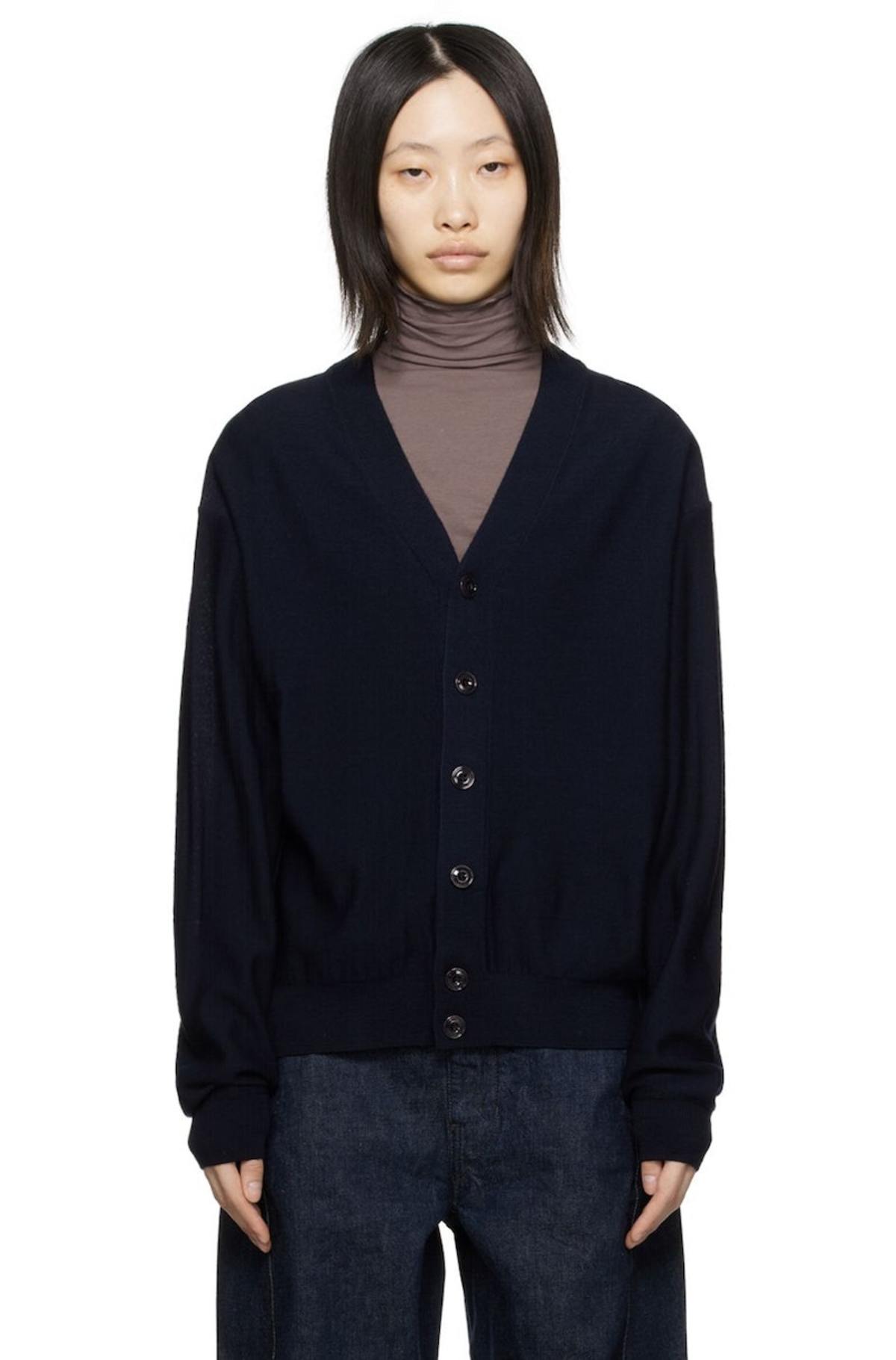 トップス LEMAIRE RELAXED TWISTED CARDIGAN LEMAIRE: Black Relaxed Twisted Cardigan | SSENSE