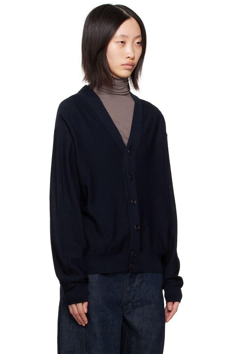Lemaire Relaxed Twisted Cardigan - Navy | Garmentory 