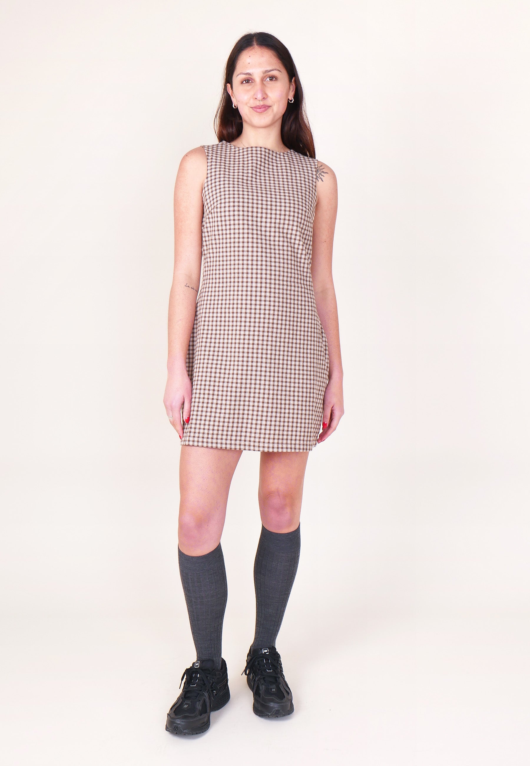 Rollas Shift Dress - Khaki Gingham | Garmentory