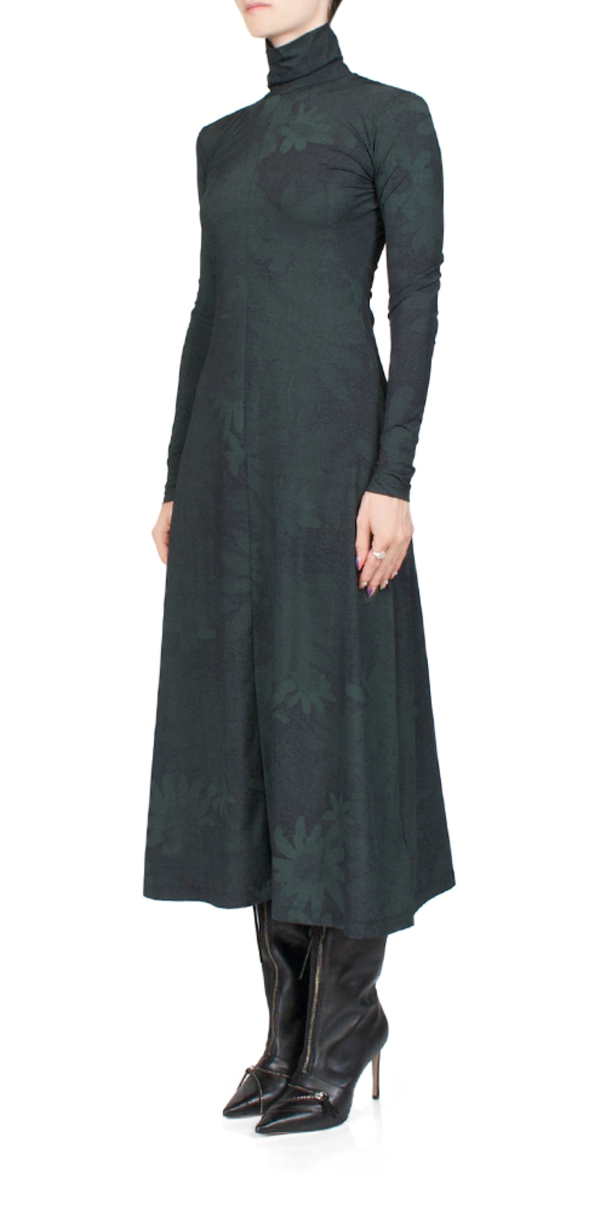 MM6 Maison Margiela Printed Long Sleeve Turtleneck Dress - Green/Black |  Garmentory
