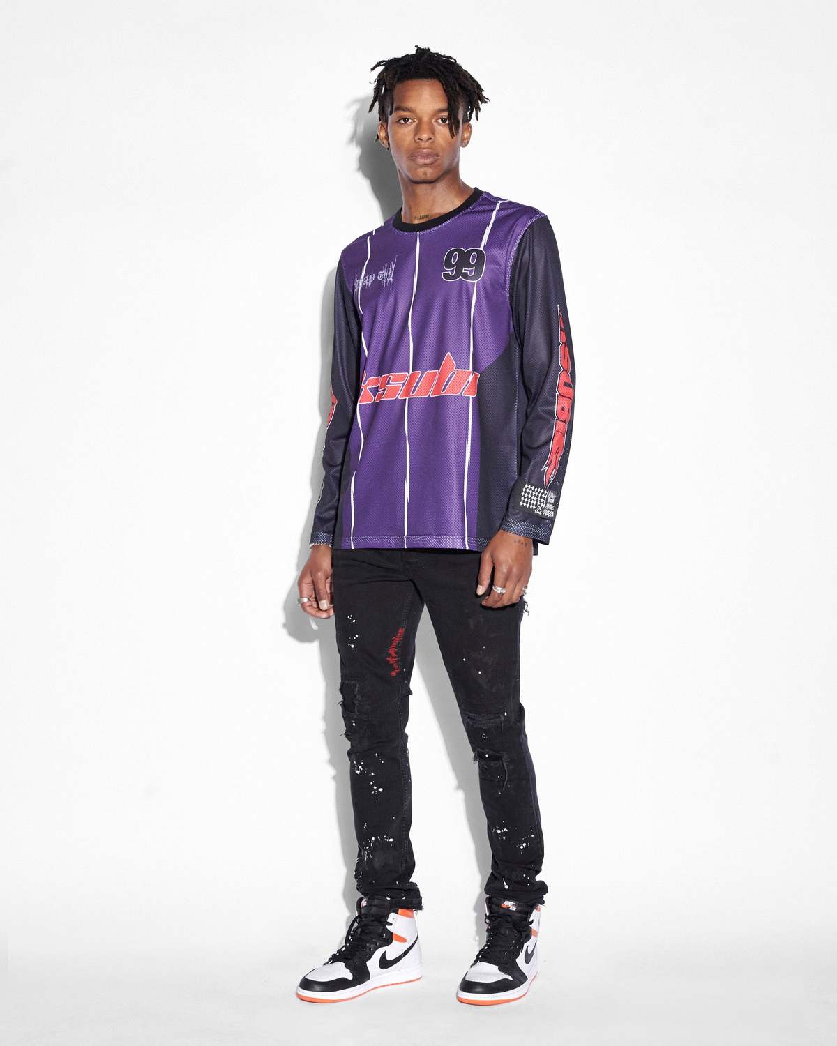 【 KSUBI 】Moto Jersey モト ジャージ スウェット Ksubi Black & Purple Stinger LS Moto Jersey Ksubi