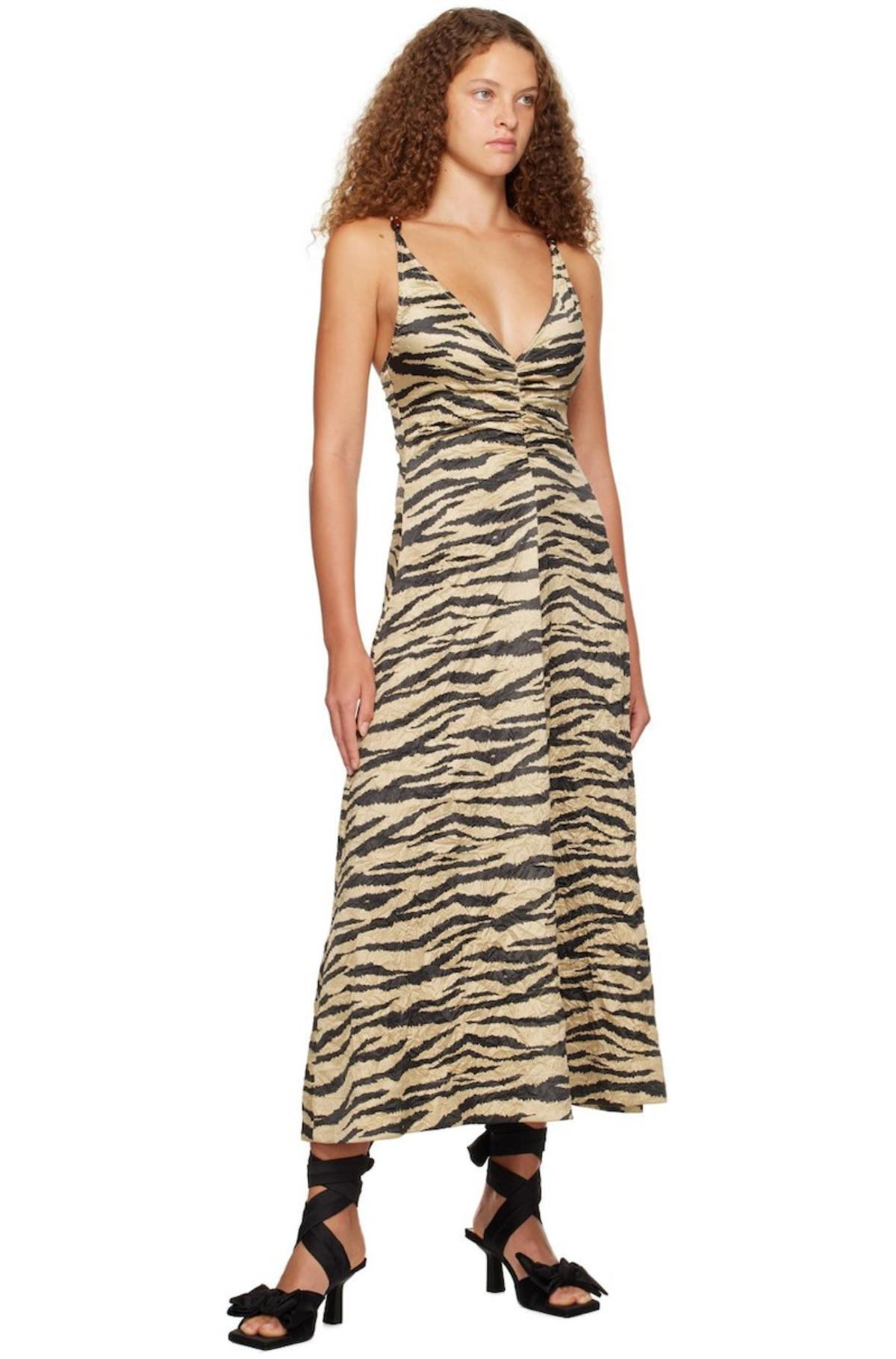 Ganni Crinkled Maxi Dress - Khaki | Garmentory