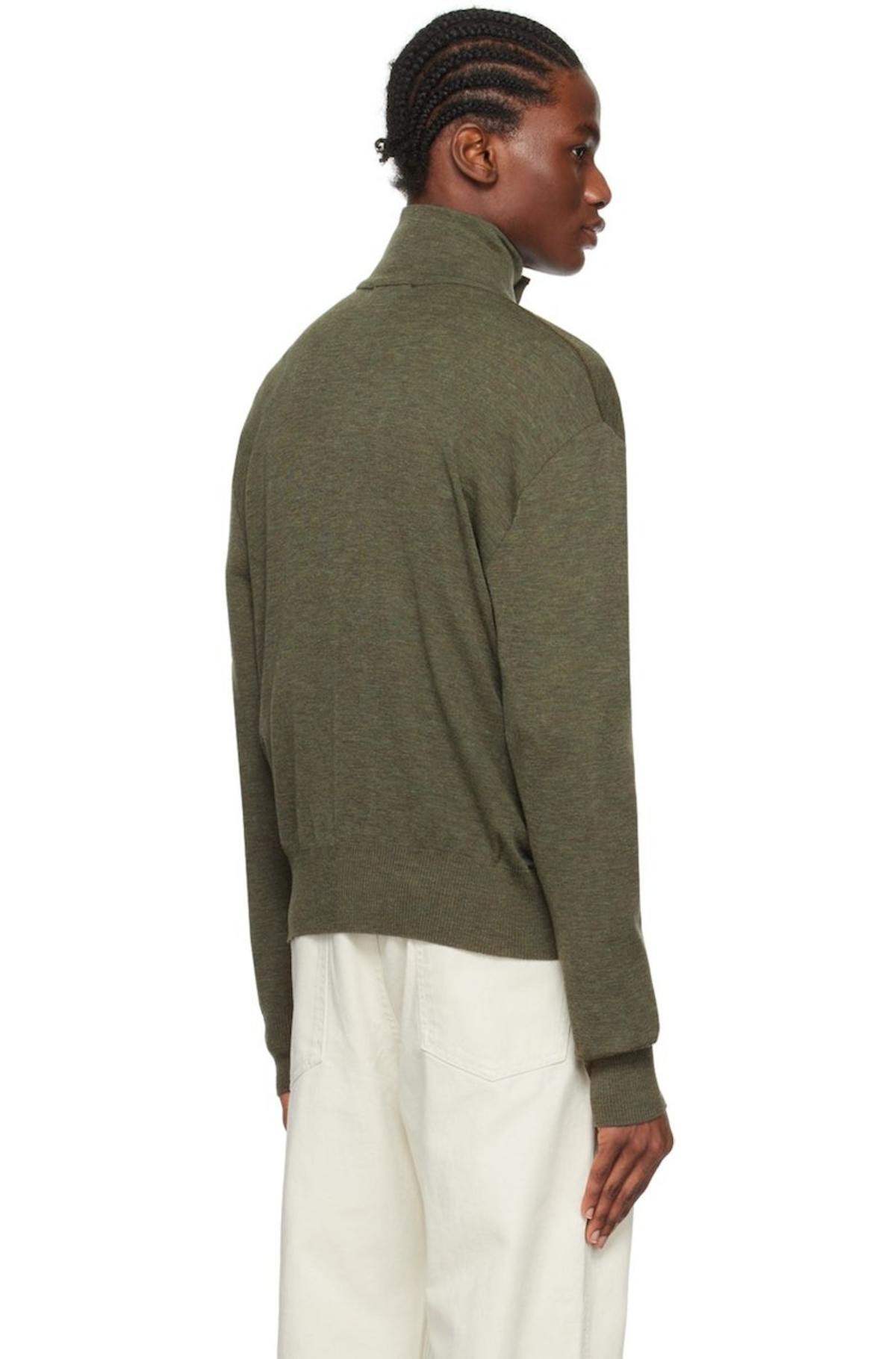 Lemaire Convertible Collar Cardigan - Khaki | Garmentory
