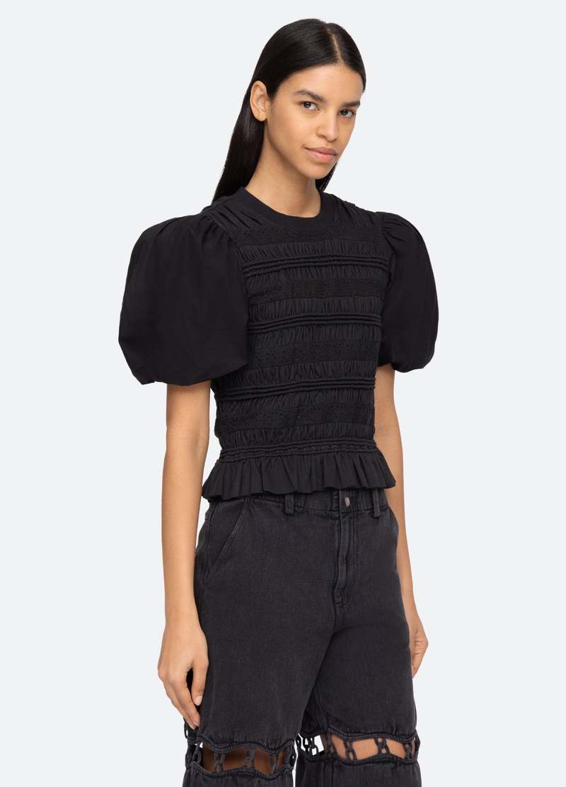 トップス KEINA RITA  Puff Sleeve Scallop Shirt 36 FRAME PUFF SLEEVE SHIRT | Design Darling