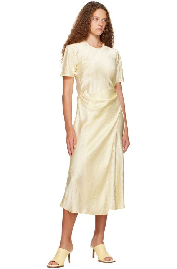 knee length dresses for ladies Yellow Linen Blend Wrap Midi Dress – Mint Velvet main image 1