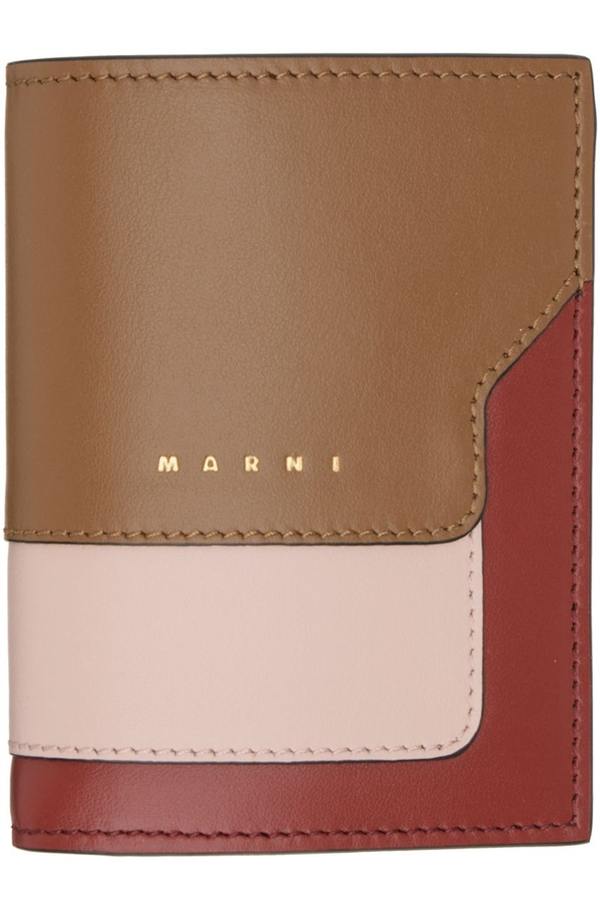 ◇MARNI◇ Trifold Wallet Gold Brown Quartz Burgundy PFMOW02U Marni Brown & Burgundy Bi-Fold Wallet - Gold/Brown | Garmentory