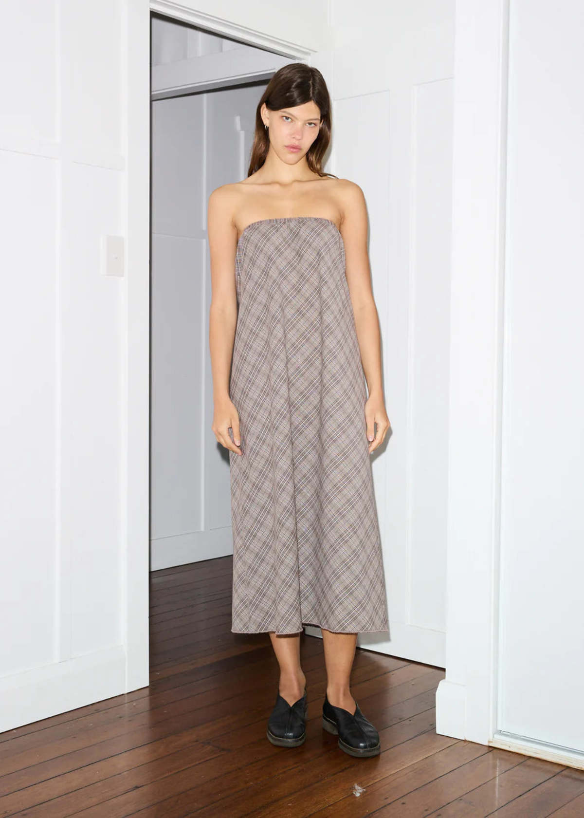 Deiji Studios The Strapless Linen Dress - Grandpa Check