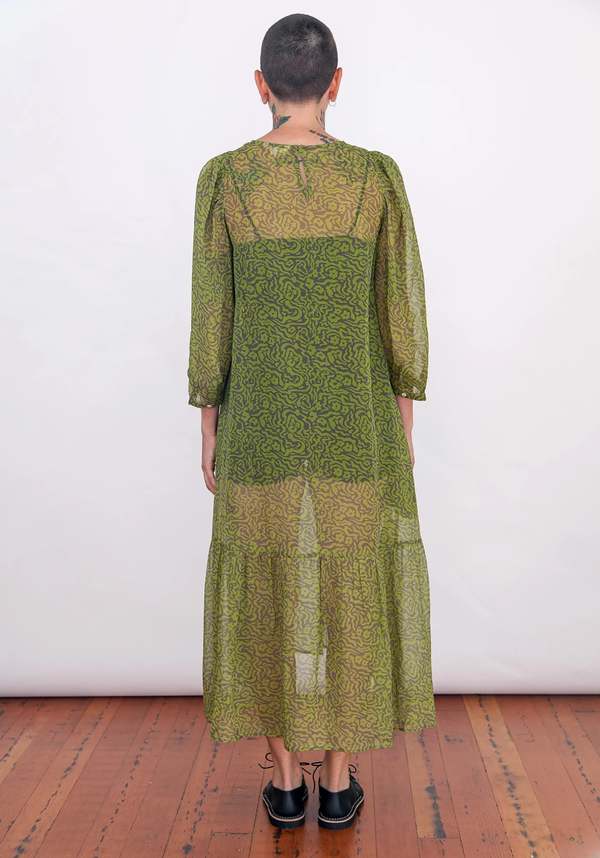 SAMPLE - SHEER PEASANT DRESS - MAGENTA FLORAL | Garmentory