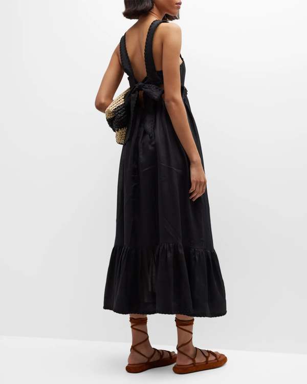black knee high boots dress Mint Velvet Black Crochet Trim Tiered Midi Dress | Size M | Black | Sleeveless main image 1