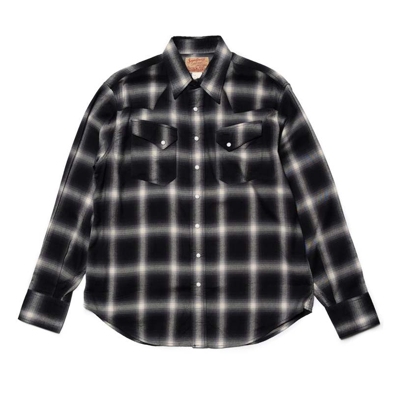 sugar cane Ombre Check Western Shirt - Black | Garmentory