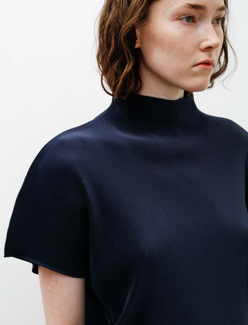Pleats Please by Issey Miyake Mist Mock Neck - Dark Navy